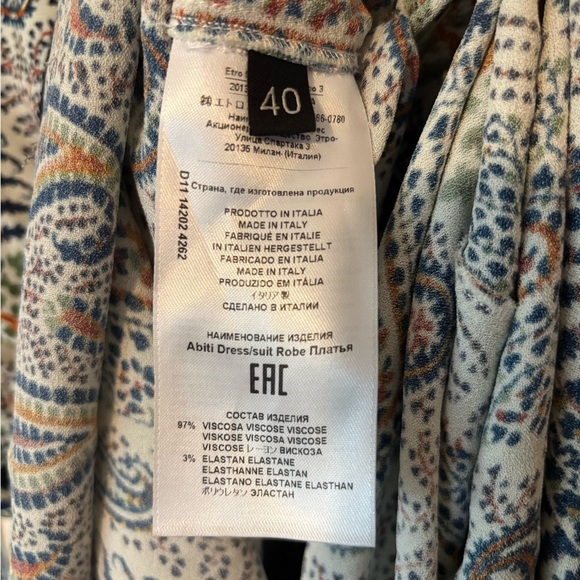 ETRO Mosaic Paisley White and Navy Print Tassel Long Sleeve Maxi Boho Dress - Picture 10 of 17